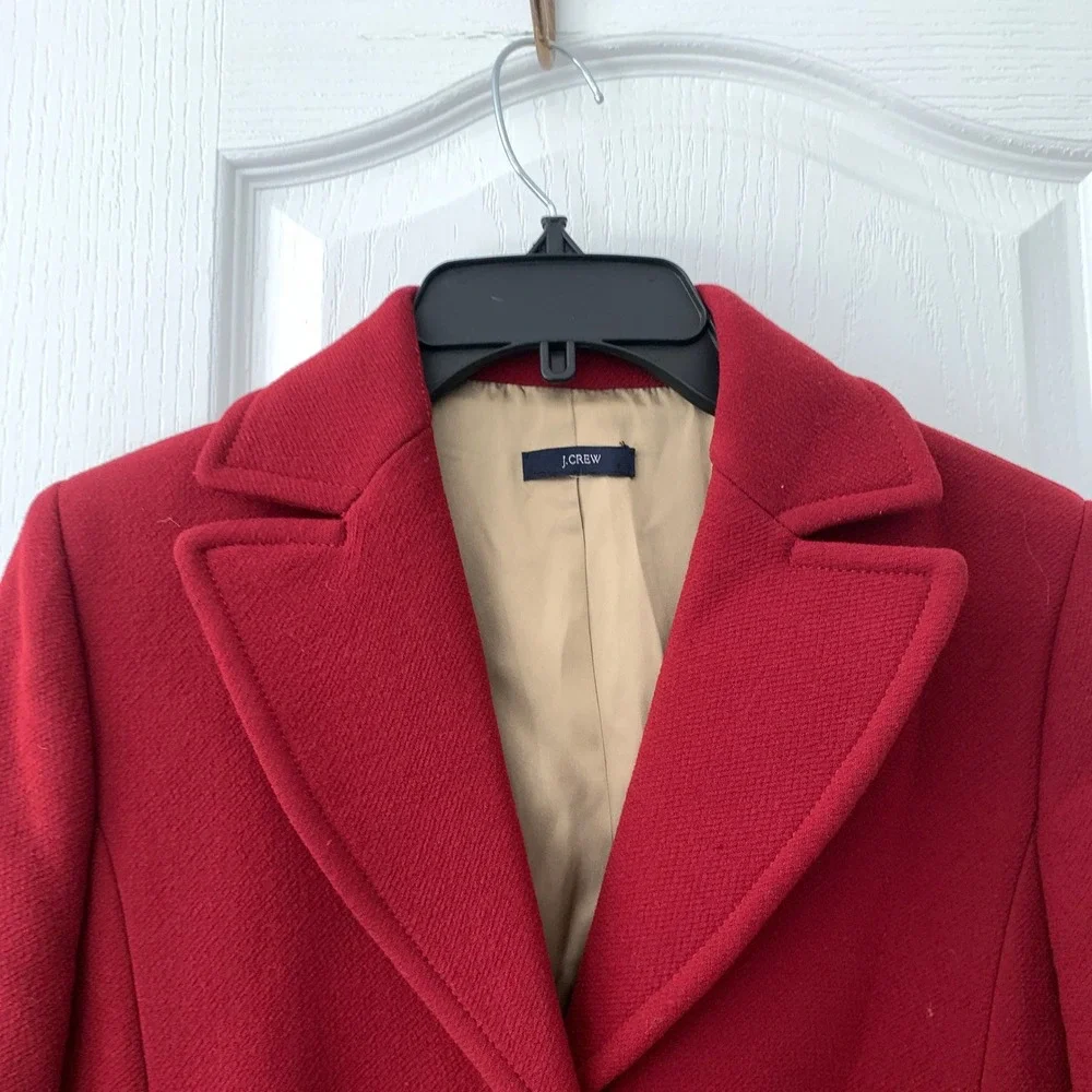 J.‎ Crew Womens Red Wool Blend Long Overcoat Button Front Topcoat Jacket